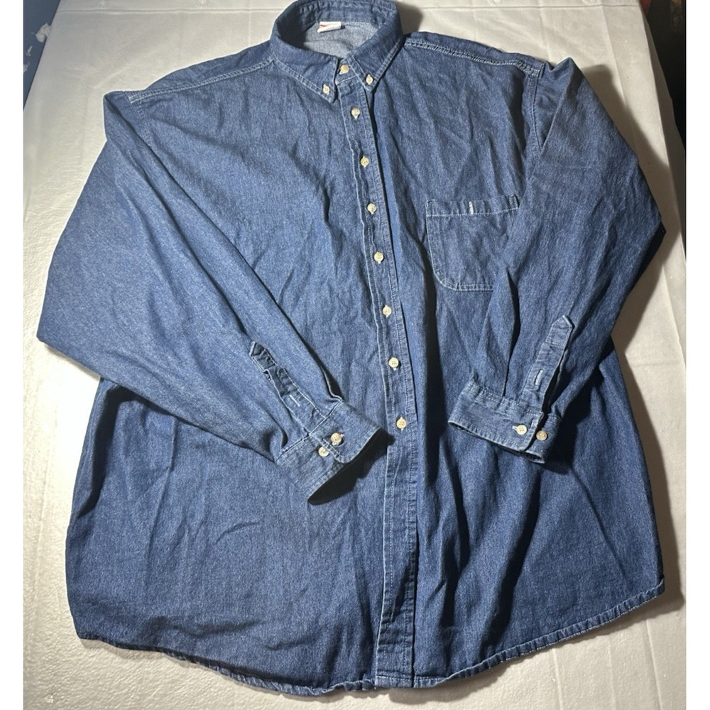 VTG Union Made USA Denim Shirt Mens 4XL Blue Jean Button Up Workwear Big Tall
